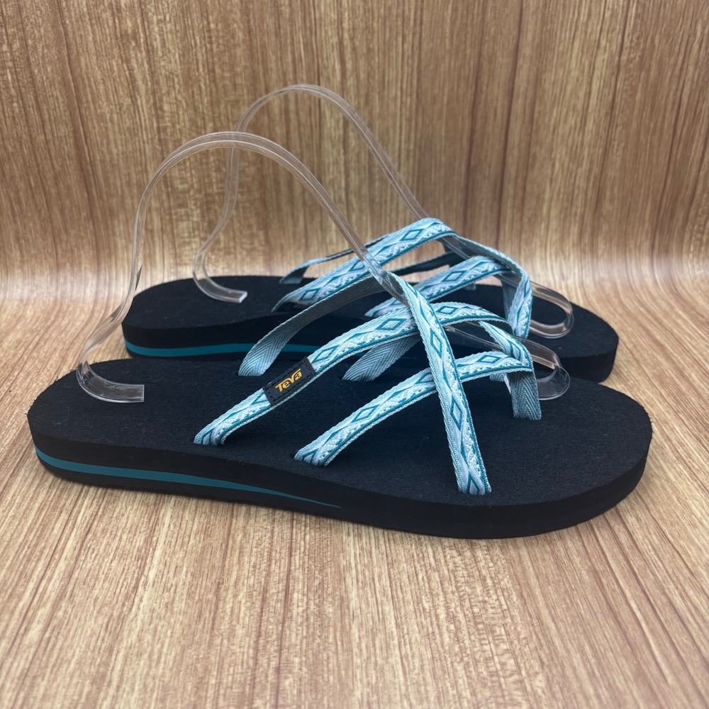 Teva Olowahu Flip Flop Black Teal Womens‎ Size 11 Strappy Mush Sandals 6840